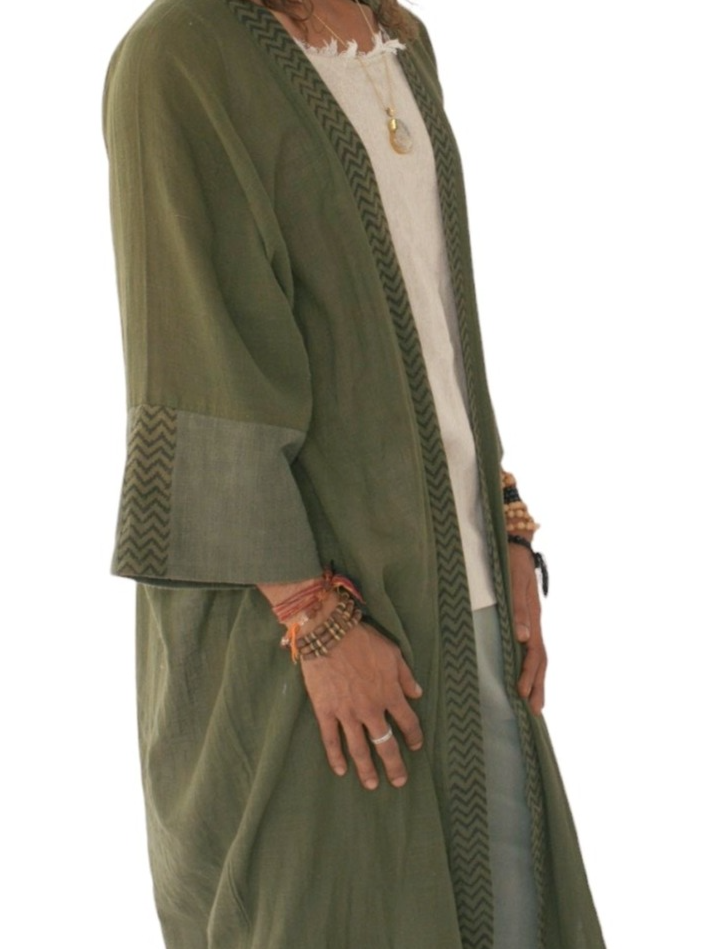 Linen Long Kimono (Forest Green)