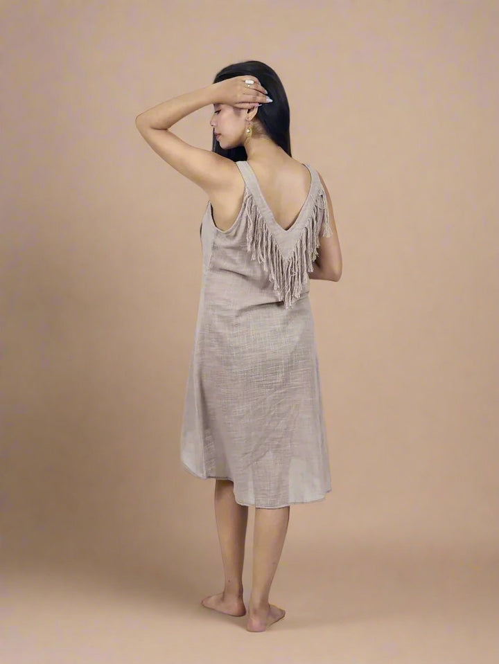 Linen Mini Fringe Dress (Dusty Rose)