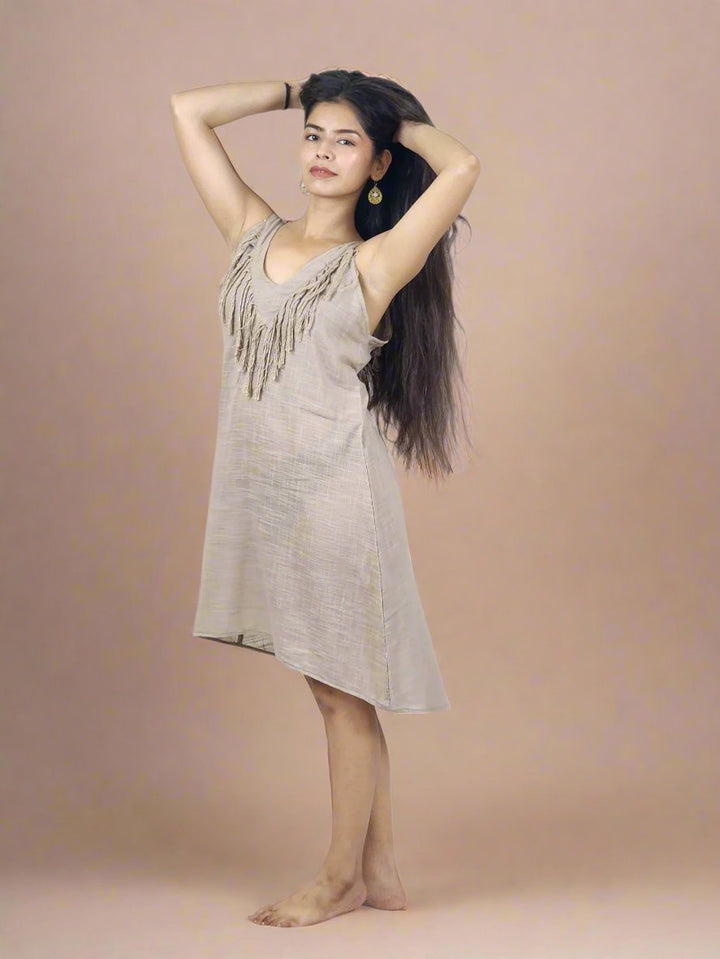 Linen Mini Fringe Dress (Dusty Rose)