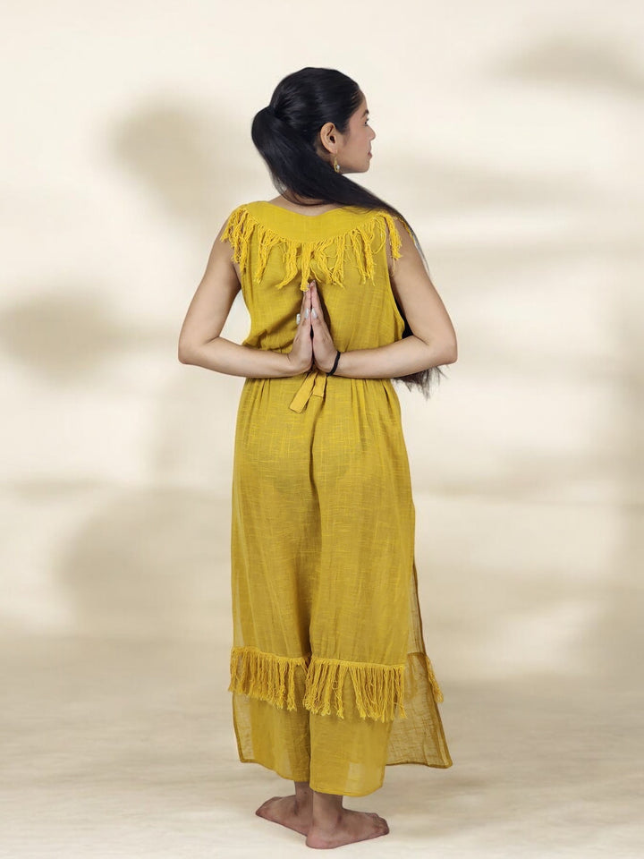 Linen Maxi Dress with Fringe (Turmeric)