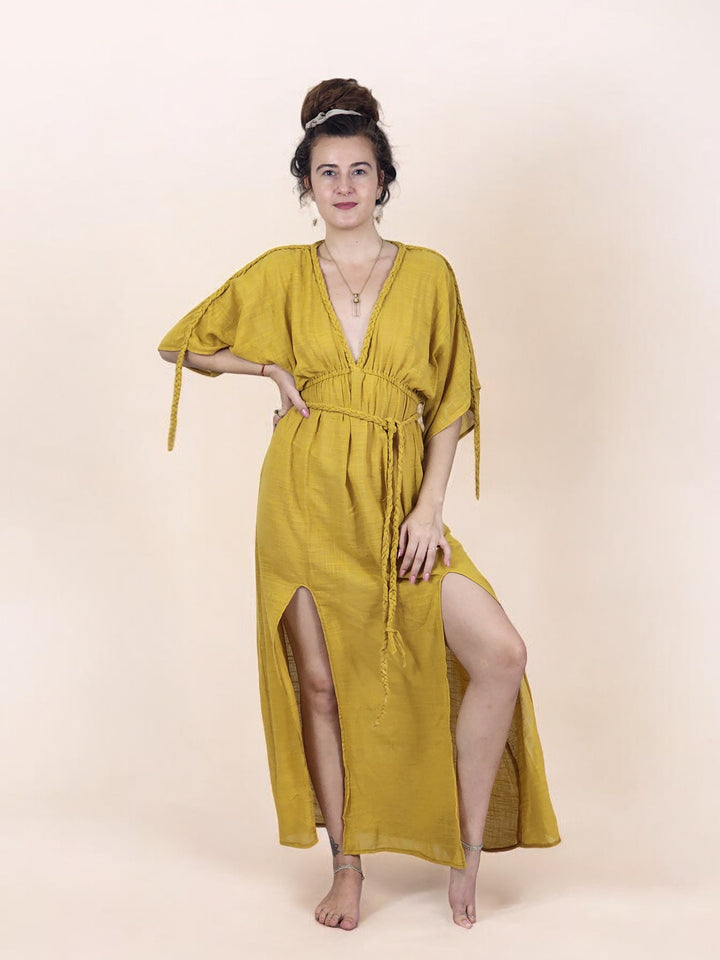 Linen Rope Goddess Maxi Dress (Turmeric)