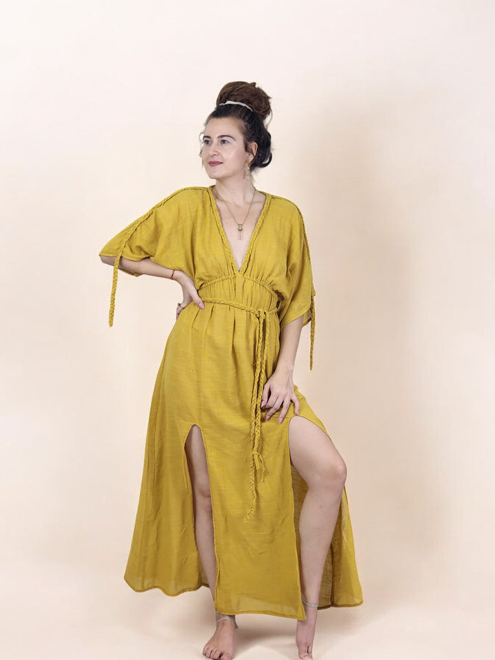 Linen Rope Goddess Maxi Dress (Turmeric)