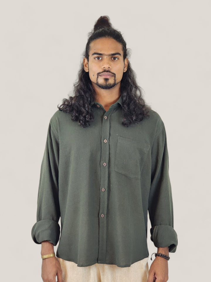 Men's Organic Cotton Long Sleeve Button Down (Forest Green)