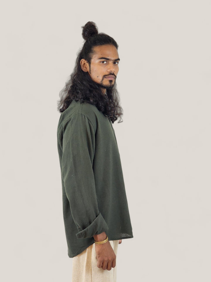 Men's Organic Cotton Long Sleeve Button Down (Forest Green)