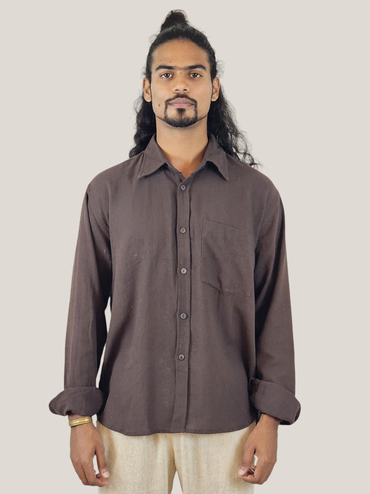Men's Organic Cotton Long Sleeve Button Down (Cacao Brown)