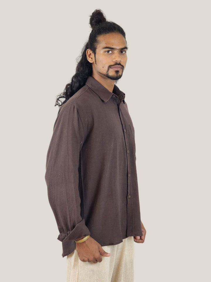Men's Organic Cotton Long Sleeve Button Down (Cacao Brown)