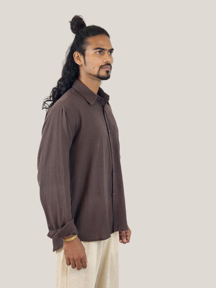 Men's Organic Cotton Long Sleeve Button Down (Cacao Brown)