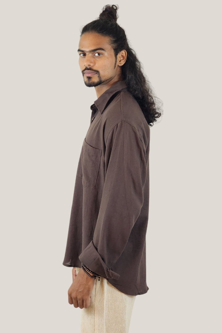 Men's Organic Cotton Long Sleeve Button Down (Cacao Brown)