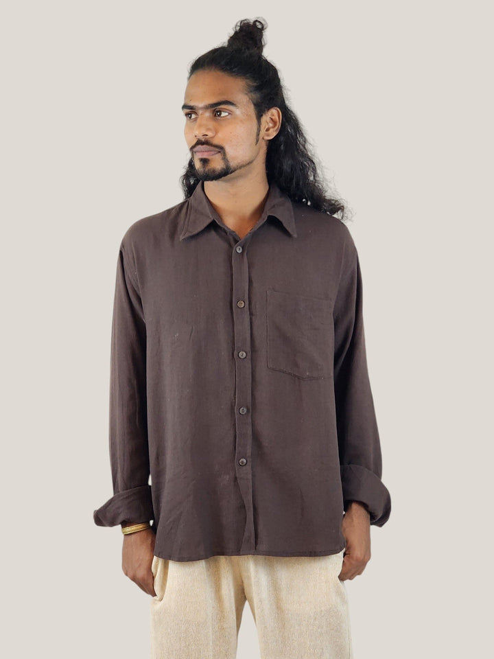 Men's Organic Cotton Long Sleeve Button Down (Cacao Brown)