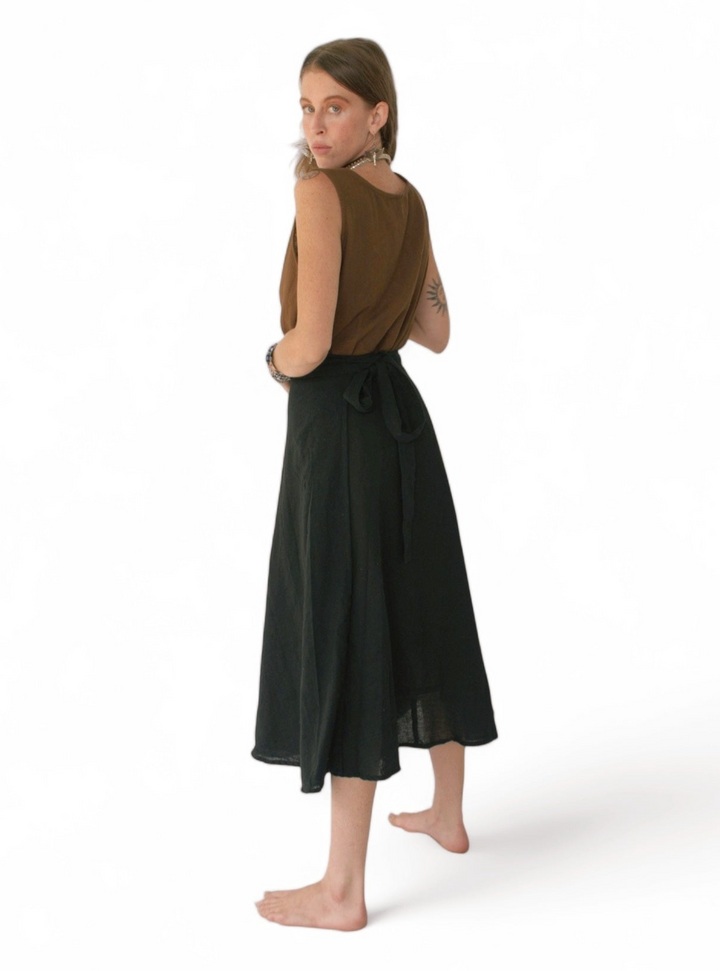 Organic Cotton Wrap Skirt (Black)