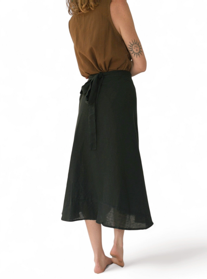 Organic Cotton Wrap Skirt (Black)