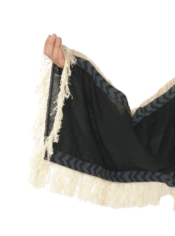 Long Sleeve Crop Top with Fringe (Black)