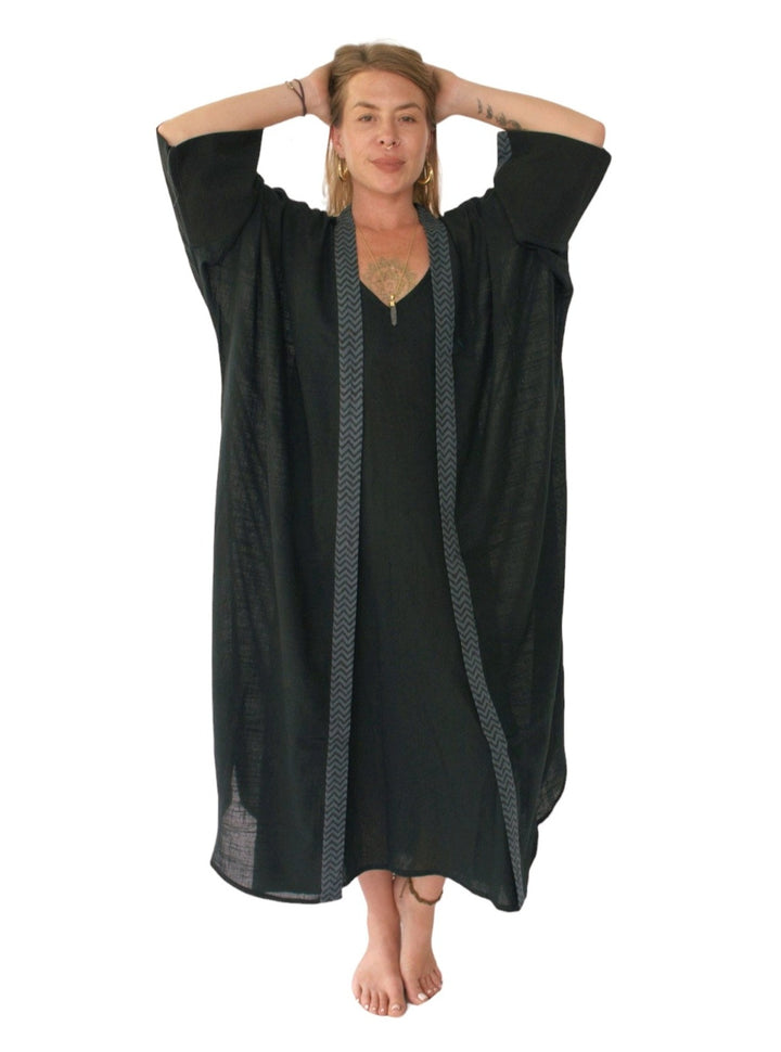 Linen Long Kimono (Black)