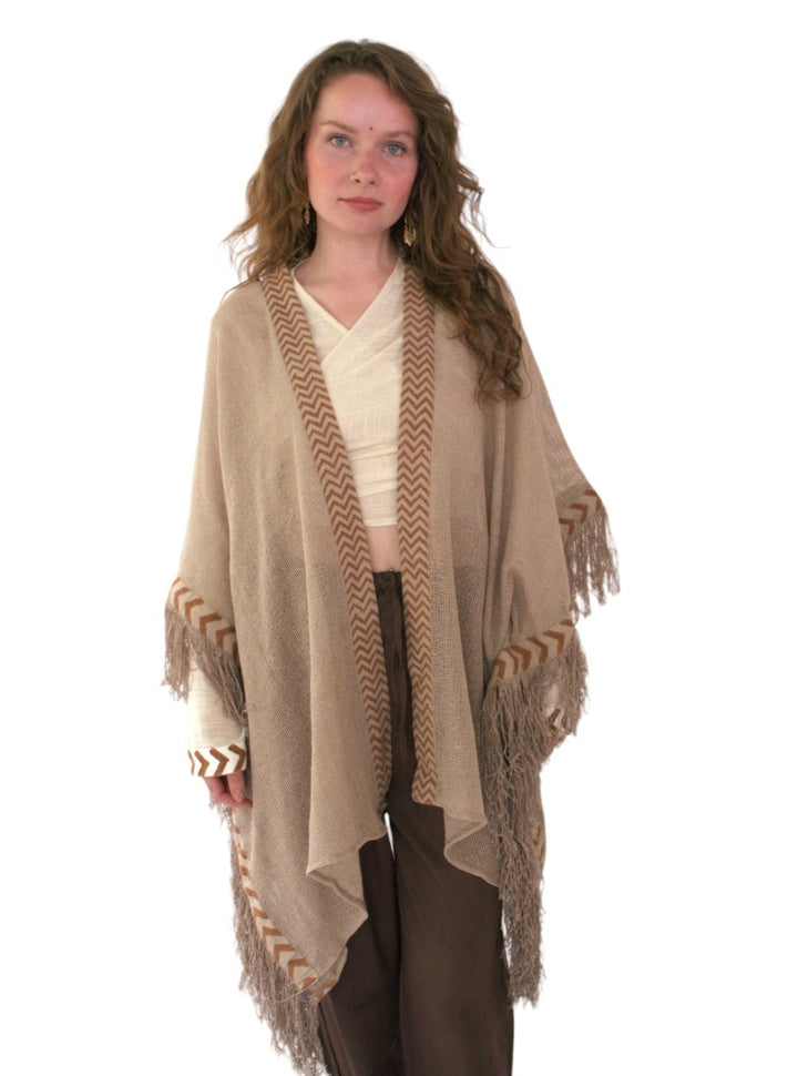 Organic Mesh Cotton Fringe Poncho (Dusty Rose)