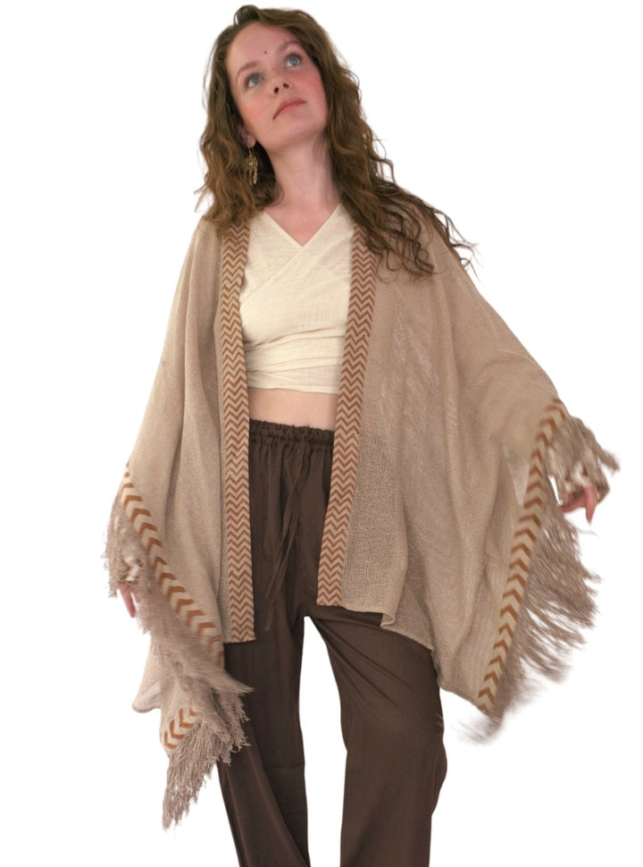 Organic Mesh Cotton Fringe Poncho (Dusty Rose)