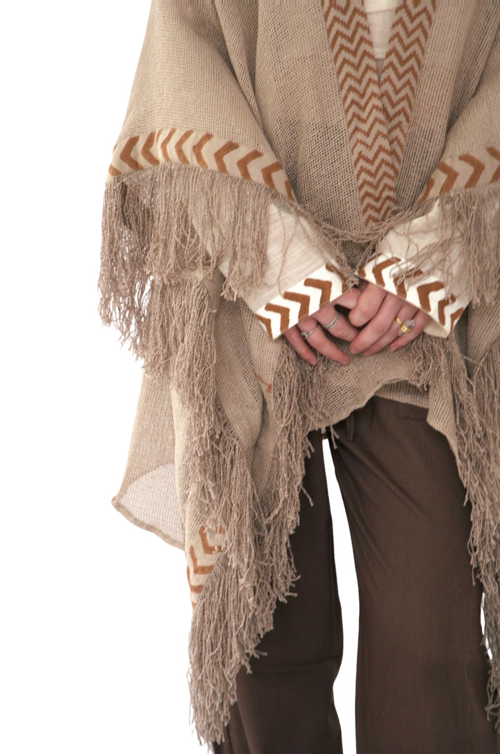 Organic Mesh Cotton Fringe Poncho (Dusty Rose)