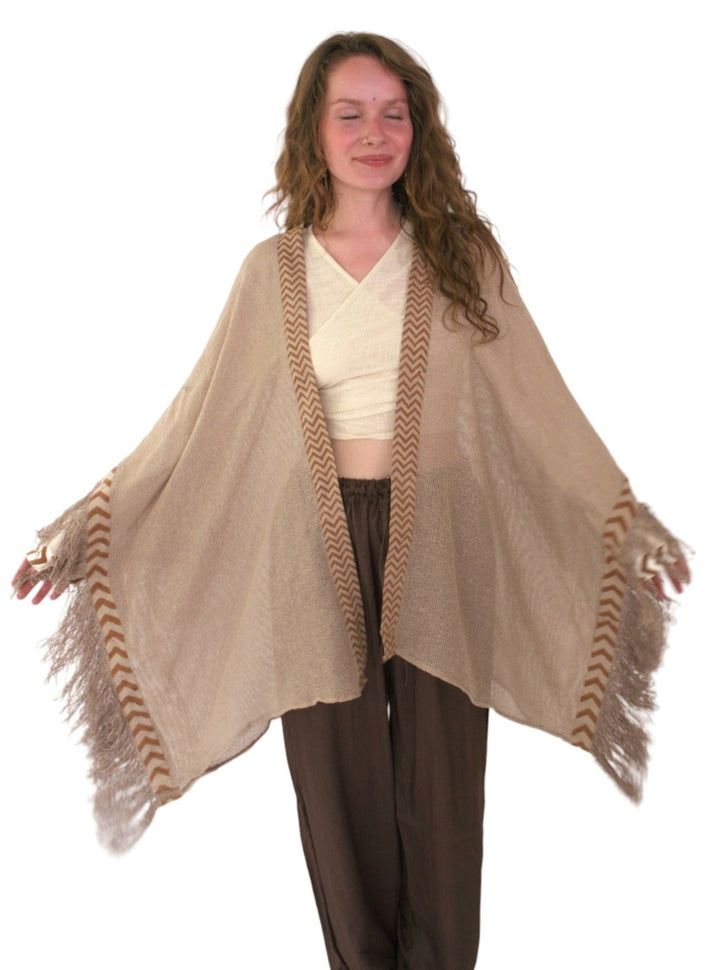 Organic Mesh Cotton Fringe Poncho (Dusty Rose)