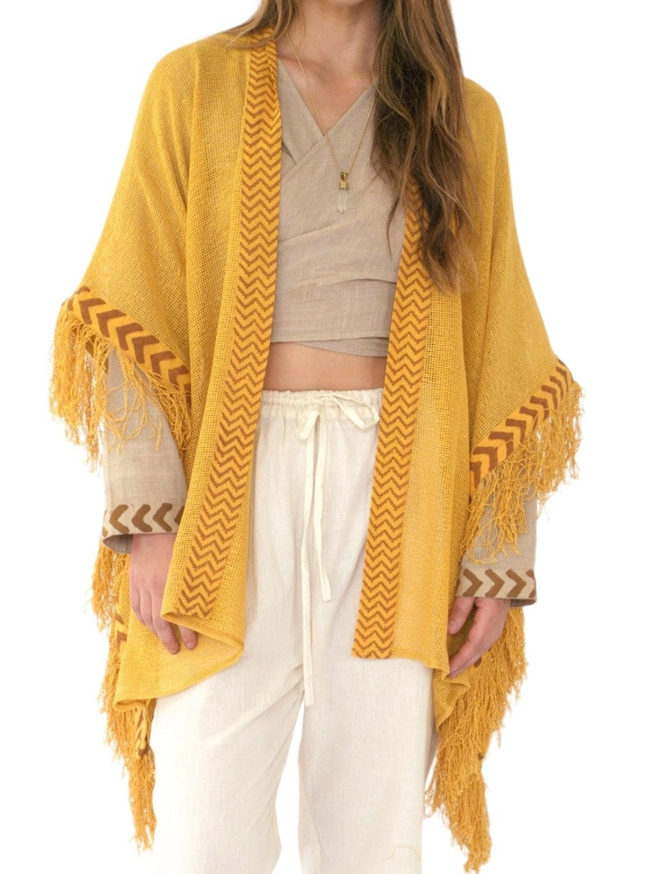 Organic Mesh Cotton Fringe Poncho (Turmeric)