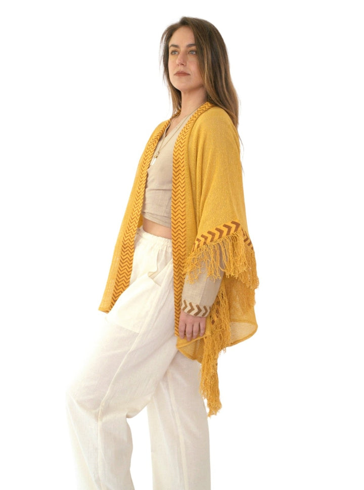 Organic Mesh Cotton Fringe Poncho (Turmeric)