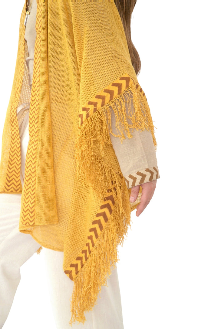 Organic Mesh Cotton Fringe Poncho (Turmeric)