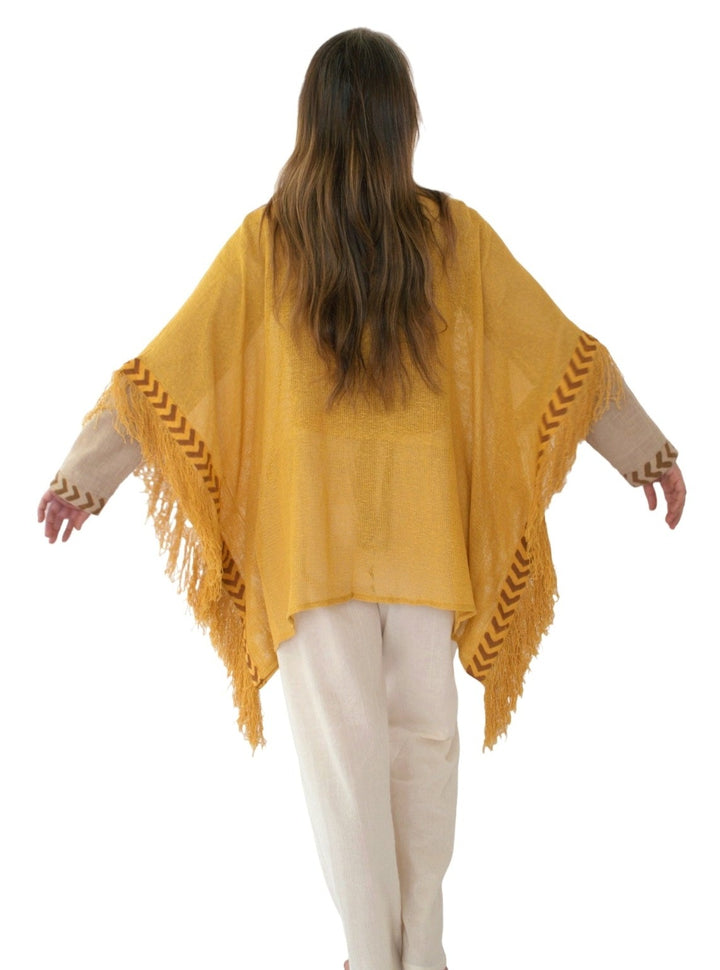 Organic Mesh Cotton Fringe Poncho (Turmeric)