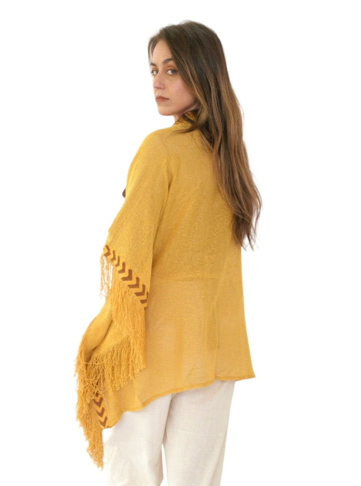 Organic Mesh Cotton Fringe Poncho (Turmeric)