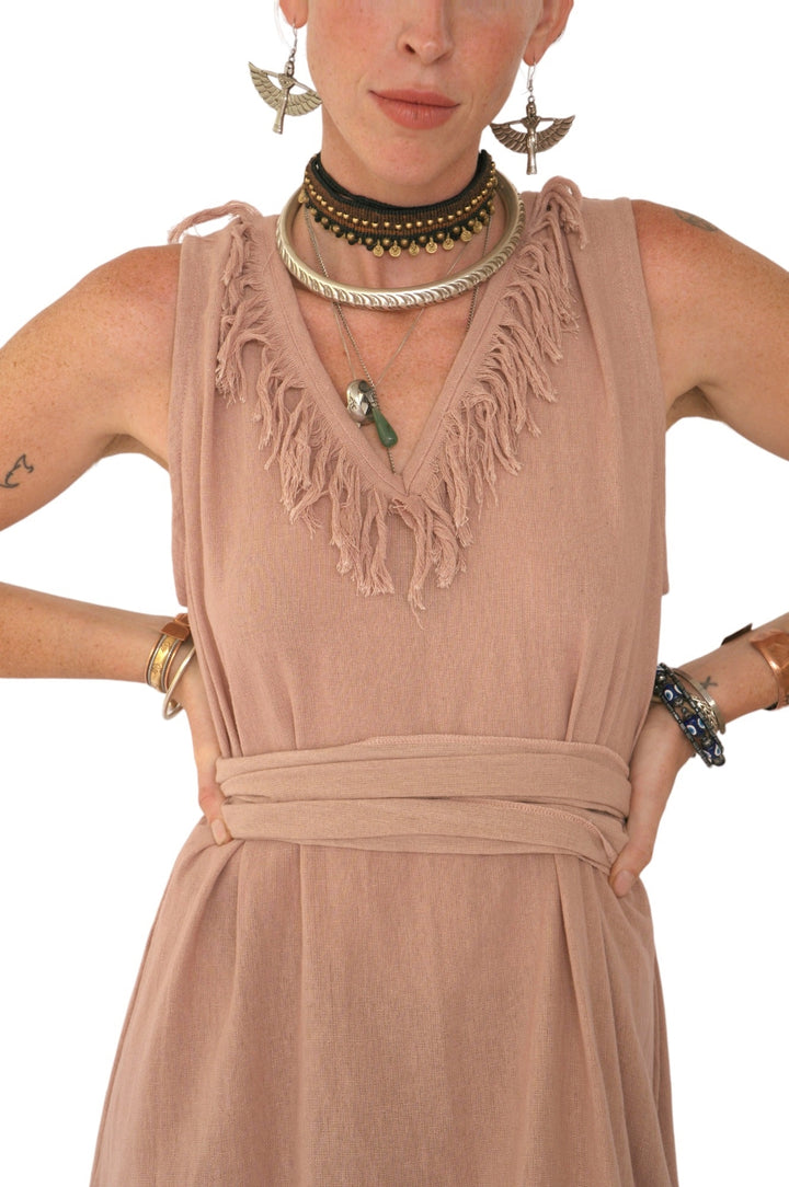 Organic Cotton Fringe Open Back Dress