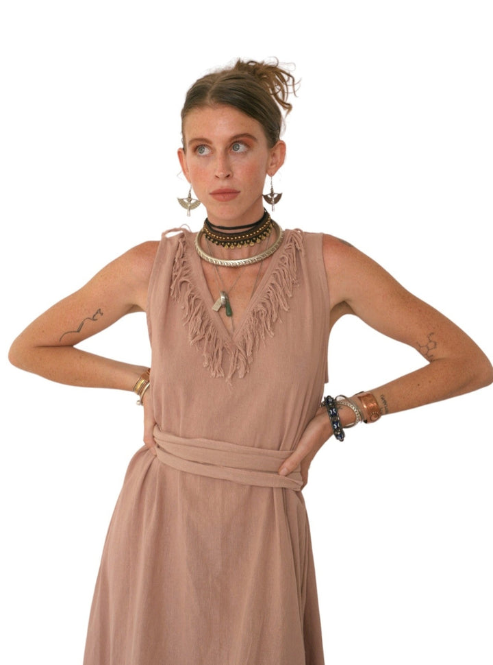 Organic Cotton Fringe Open Back Dress