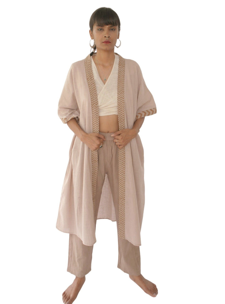 Linen Kimono with Blockprint (Dusty Rose)