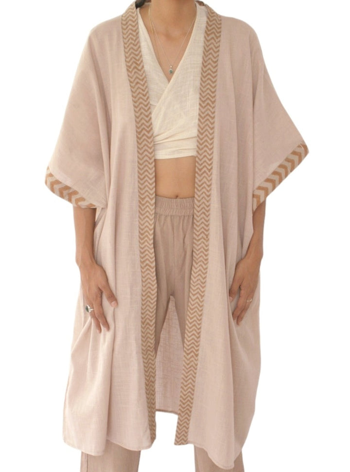 Linen Kimono with Blockprint (Dusty Rose)