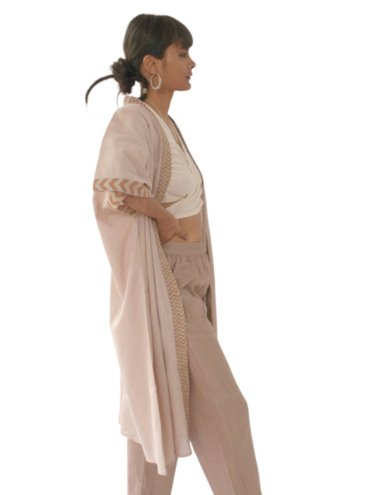 Linen Kimono with Blockprint (Dusty Rose)