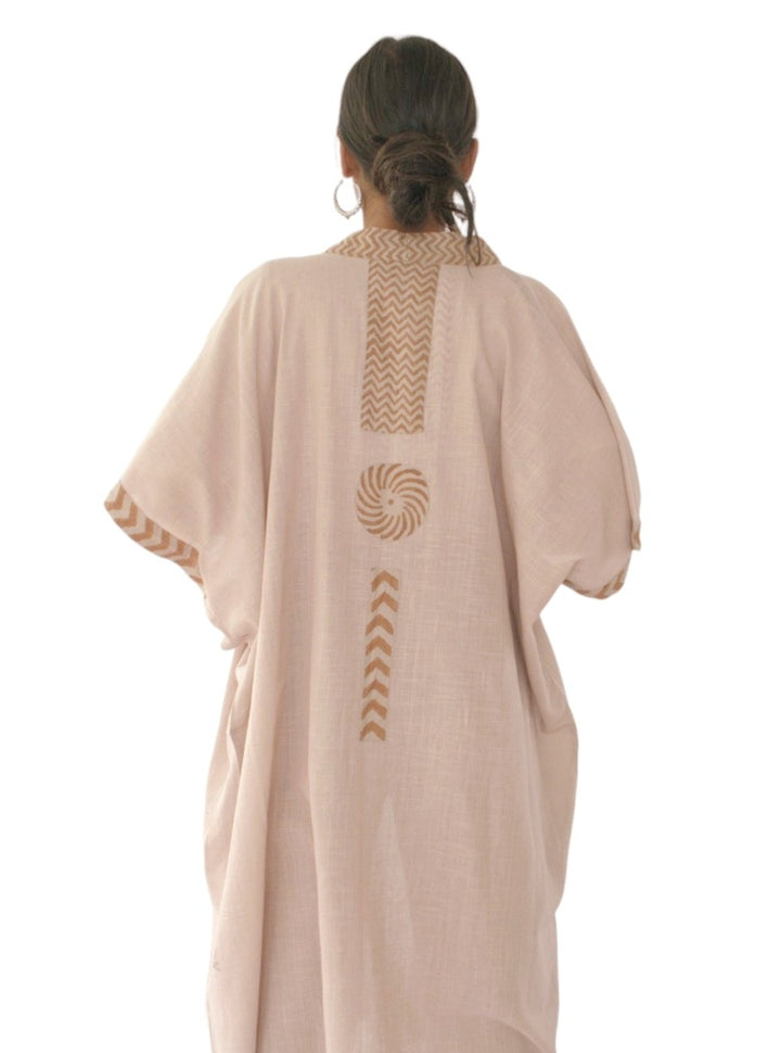 Linen Kimono with Blockprint (Dusty Rose)