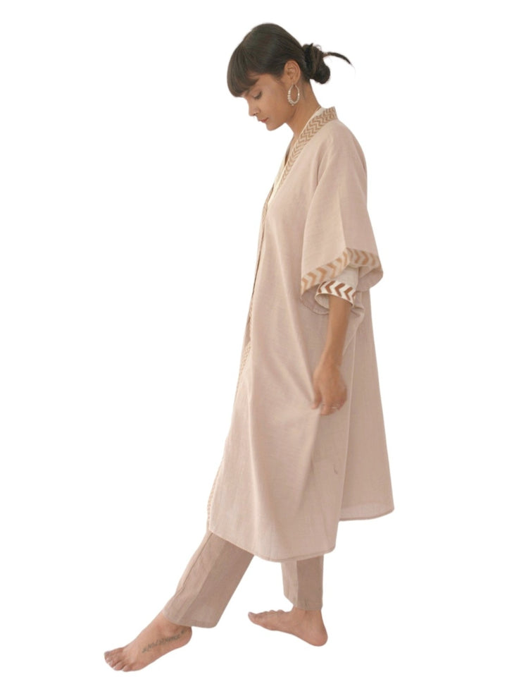 Linen Kimono with Blockprint (Dusty Rose)