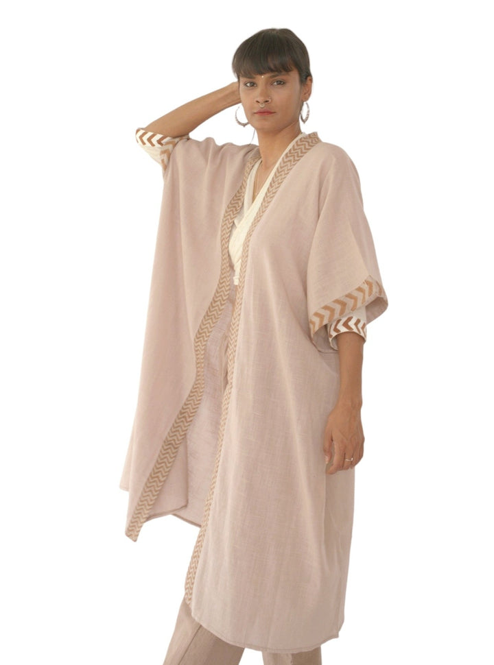 Linen Kimono with Blockprint (Dusty Rose)