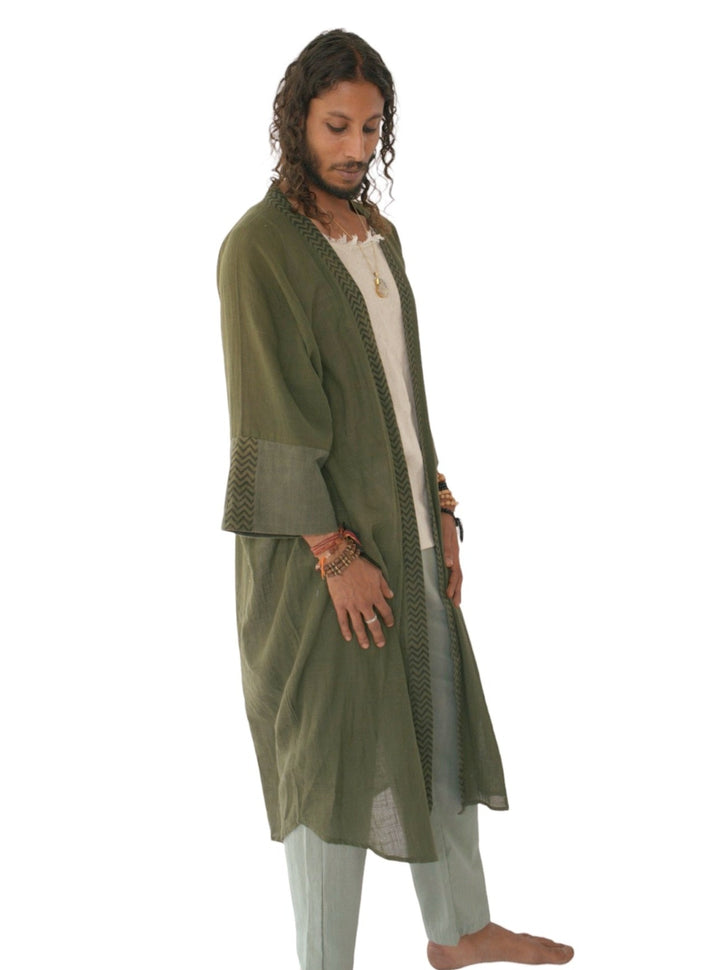 Linen Long Kimono (Forest Green)