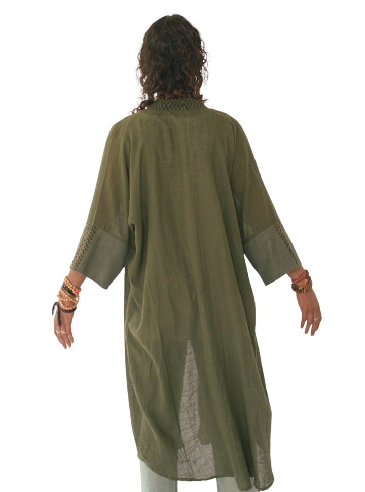Linen Long Kimono (Forest Green)