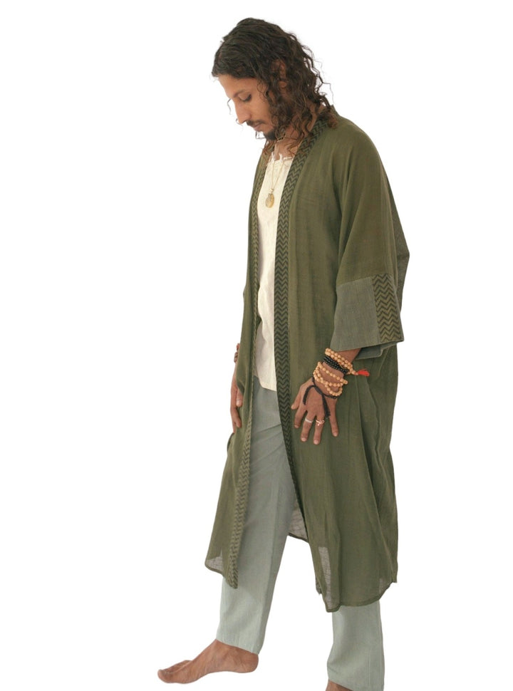 Linen Long Kimono (Forest Green)