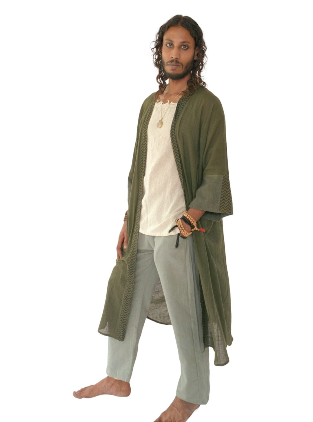 Linen Long Kimono (Forest Green)