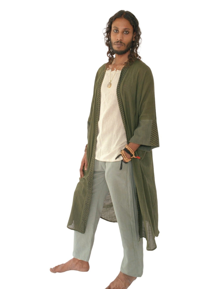 Linen Long Kimono (Forest Green)