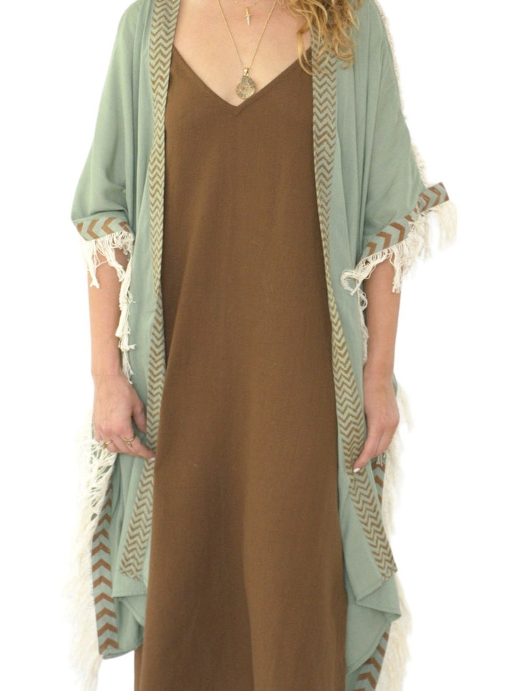 Sustainable Rayon Fringe Poncho (Sage)