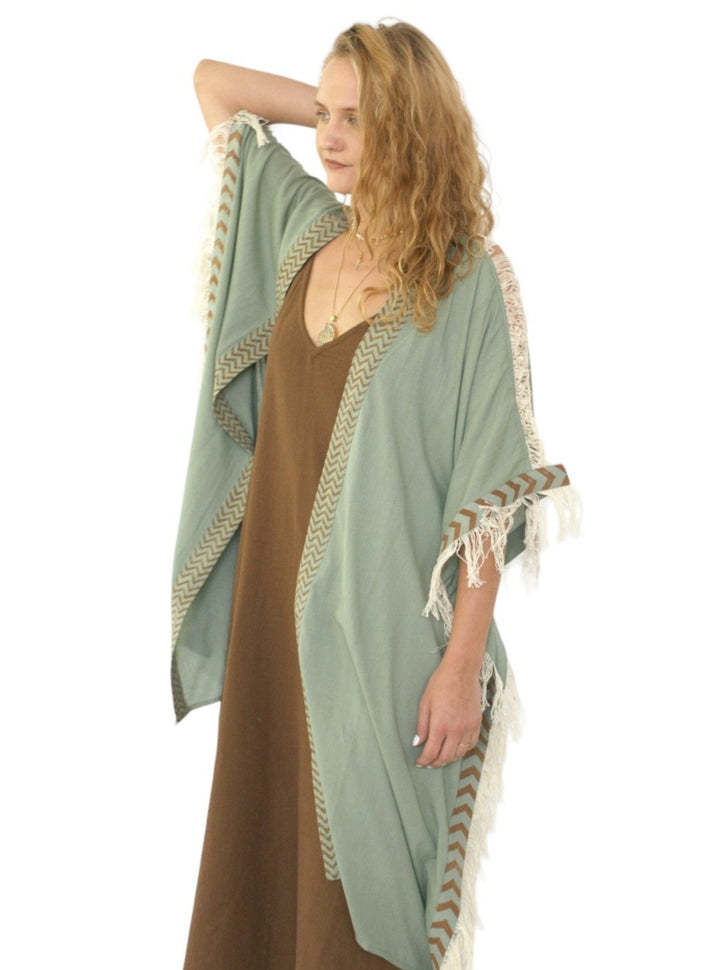 Sustainable Rayon Fringe Poncho (Sage)