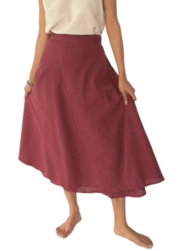 Organic Cotton Wrap Skirt (Maroon)