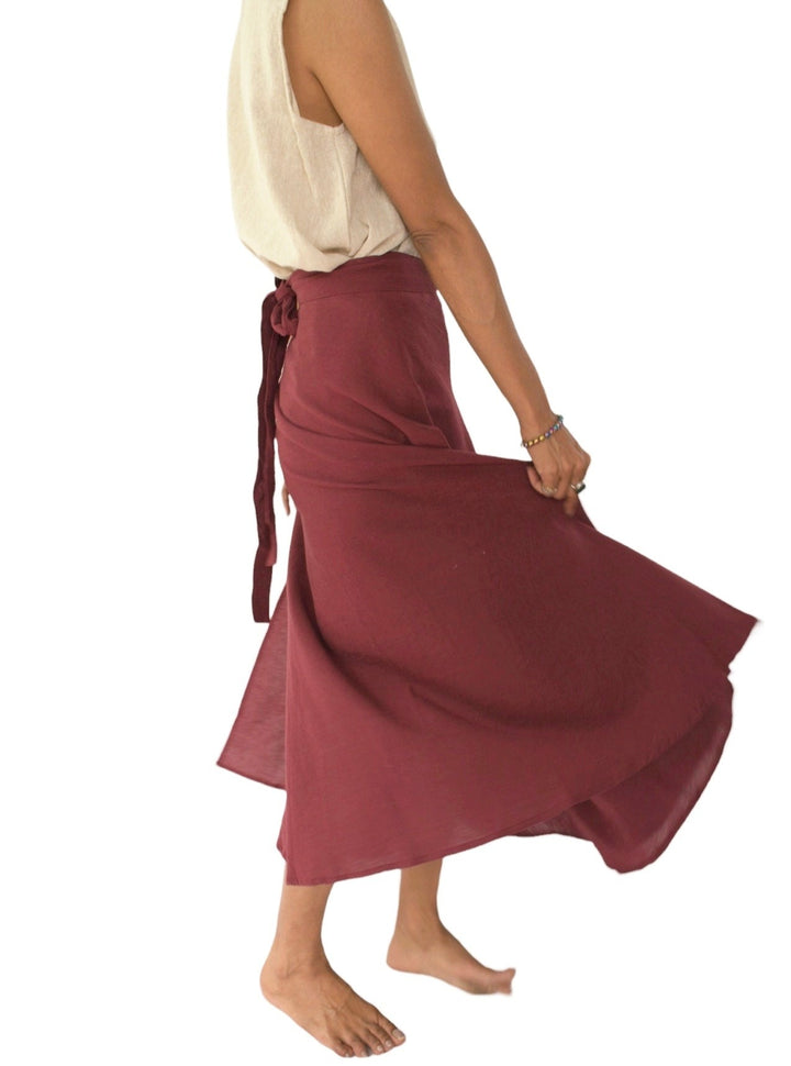 Organic Cotton Wrap Skirt (Maroon)