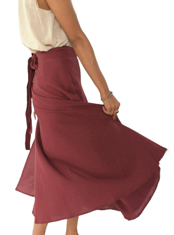Organic Cotton Wrap Skirt (Maroon)