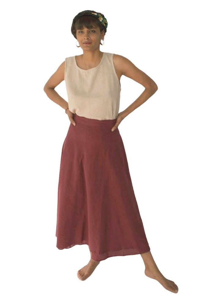 Organic Cotton Wrap Skirt (Maroon)