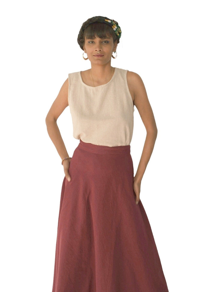 Organic Cotton Wrap Skirt (Maroon)
