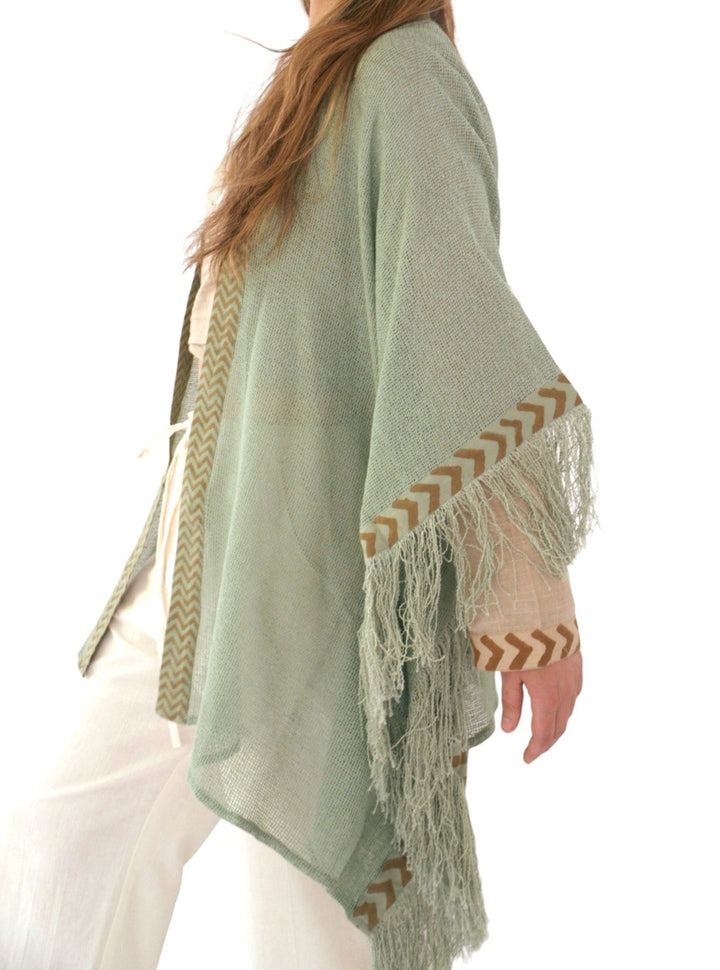 Organic Mesh Cotton Fringe Poncho (Sage)