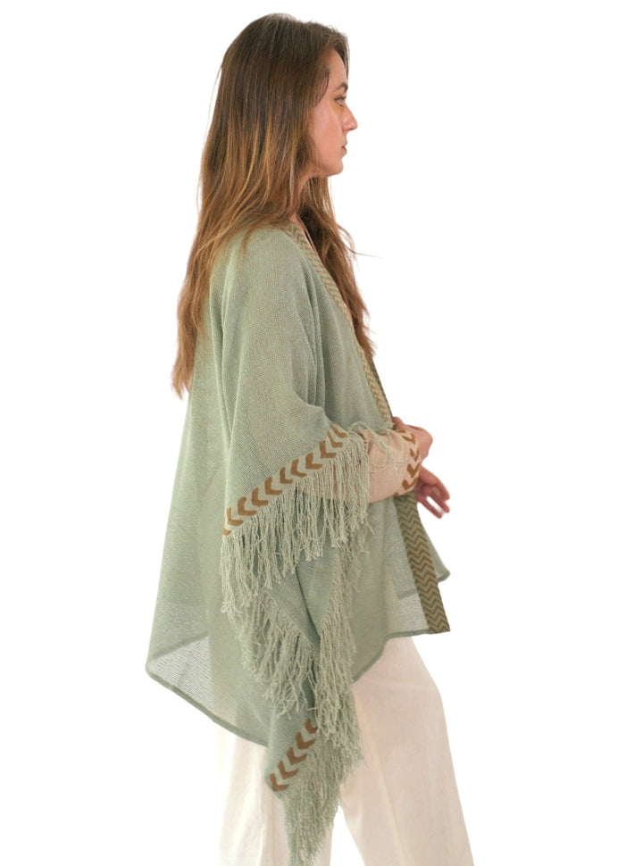 Organic Mesh Cotton Fringe Poncho (Sage)