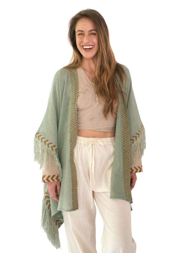 Organic Mesh Cotton Fringe Poncho (Sage)