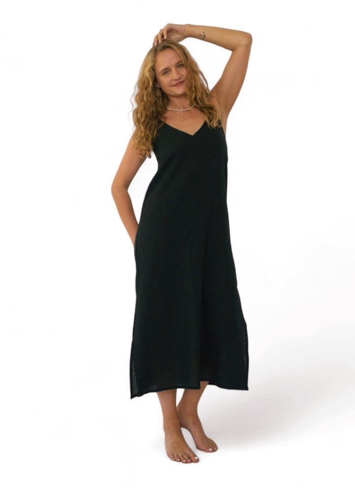 Organic Cotton Natural Dyed Black Dress - One Size